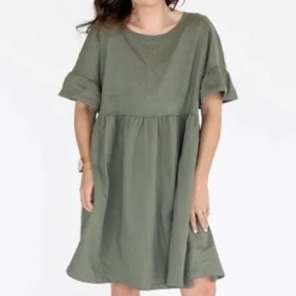 Jillian Harris Dresses & Skirts - Jillian Harris x Jardines Domaine Olive Green Ruffle Sleeve Babydoll Dress XL